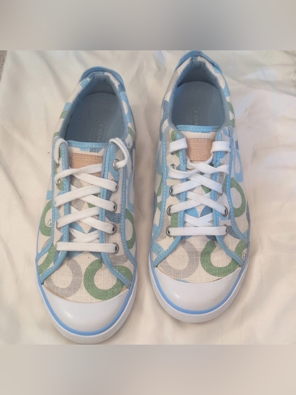 Coach Light Blue, Green & White Signature Canvas Sneakers
